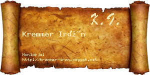 Kremmer Irén névjegykártya